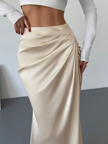 Women's Flowy Trendy Skirt Solid Color Satin Ruched Skirt4