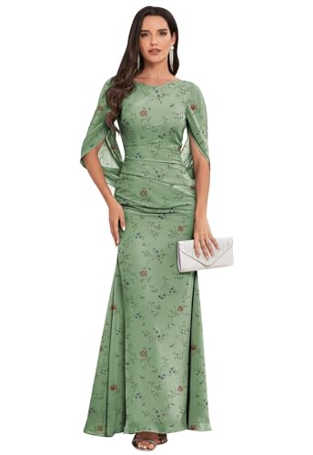 TORYEMY Mermaid Cape Sleeve Mother of The Bride Dresses Long Chiffon Mother of The Groom Dresses for Wedding