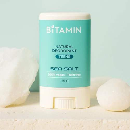 Image of Bitamin Natural Deodorant Underarm Roll On Cream For Kids & Teens | Kids Deodorant Roll On for Girls & Boys With 3% Vitamin C & E | No Aluminium, No Alcohol, No Parabens & No Triclosan | 8 Hour Odour Control, Ages 10-18 | Sea Salt 15 g Each (Pack Of 1)