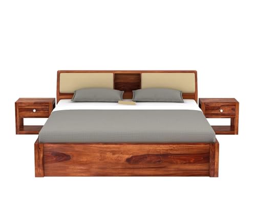 Image of KR Furniture Solid Sheesham Wood Queen Size Double Bed, Natural Finish | 4 Drawer Storage, For Bedroom & Living Room, Palang Double Bed, Wooden Bedroom Furniture