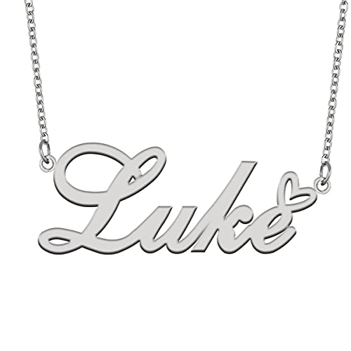 Aoloshow Stainless Steel Silver Luke Name Necklace Initial Heart Jewelry for Women Bridesmaid