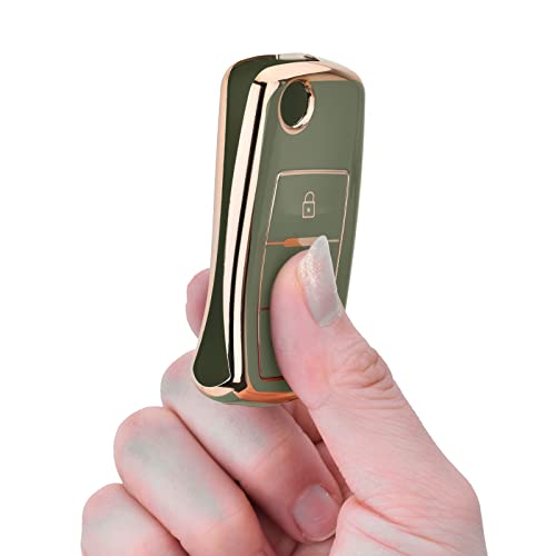 Car Key Cover for VW Golf 3 Key Box/Key Case Cover for VW Polo Passat, Skoda, Seat, 3 Buttons (Green, Golden Edge) - Image 4