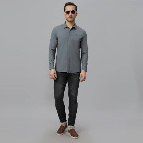 Image of HEKTOR Men's Hidden Button Shirt-Long Sleeve Bubble Check Shirt|Premium Nylon Blend, Regular Fit,Textured Smart