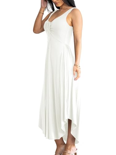 Image of Langwyqu Womens 2026 Summer Sleeveless Tank Dress Empire Waist Asymmetrical Flowy Casual Maxi Dresses