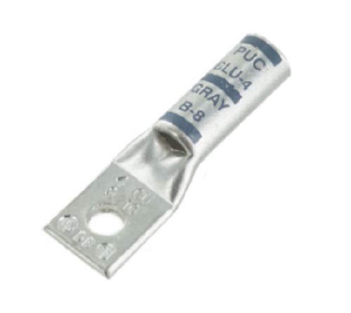 BLU-4S1 Compression Lug, 1-Hole, Copper, 4 AWG, 1/4", Gray- Pack of 10