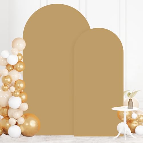 Image of FOTSHARER Khaki Arch Cover Set of 2 Arch Backdrop Cover 6FT 7.2FT Wedding Arch Cover Chiara Backdrop Cover for Arch Stand Tan Spandex Arch Cover Balloon Backdrops Frame Cover for Bridal Showers Decor