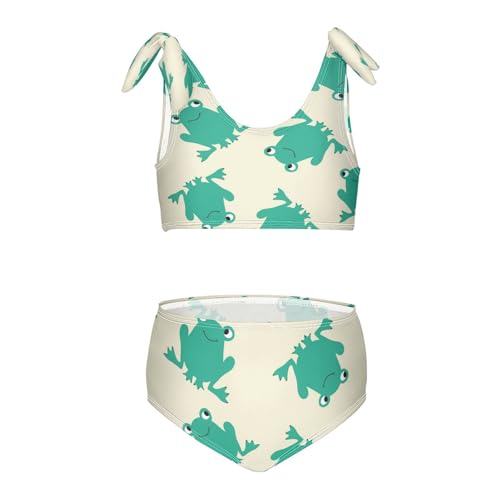 Dussdil Green Frogs Girls Swimsuits 2 Piece Swimwear Bikini Set Beach Bathing Suit for Summer Girl Kids 9-10T