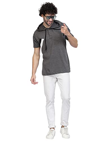 Image of Kalt Men Half Sleeves Cotton Blend Colour Block Hoodie T-Shirt