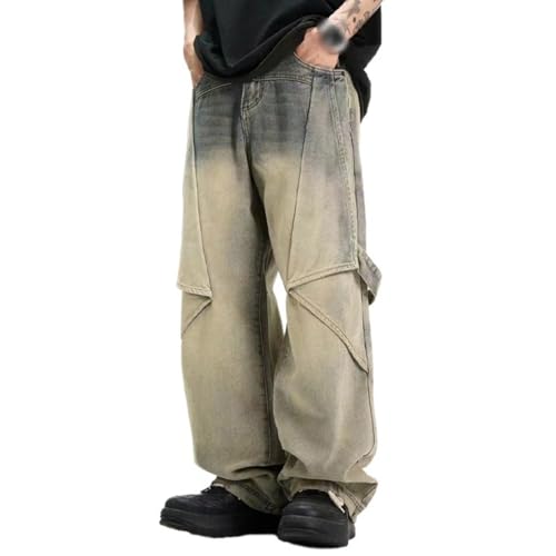 Men's Y2k Vintage Gradient Denim Pants Straight Leg Mid Rise Washed Oversized Pants