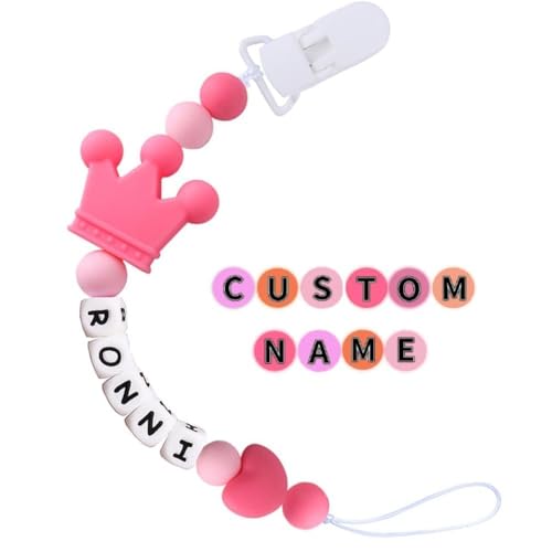 Personalized Pacifier Clip with Name for Baby, Custom Crown Pacifier Clip Fits All Pacifiers
