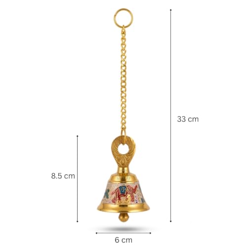 Image of DSH Pure Brass Hanging Bell with Chain for Temple Mandir Door Home Decorative Ringing Bell (White, 1)