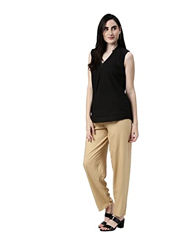 Image of GO COLORS Women Solid Mid Rise Relaxed Fit Viscose Casual Pants