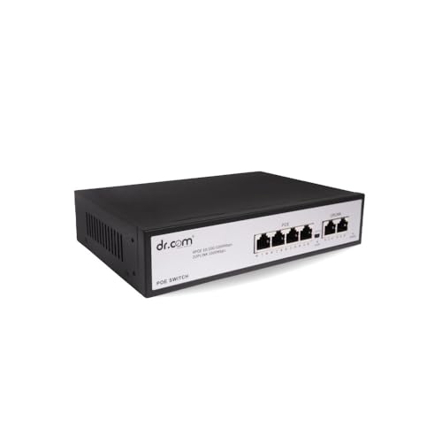 Image of dr.com 6 Port Gigabit PoE Switch with 4 PoE Ports and 2 Uplink Ports 10 /100 /1000 Mbps 65W Power IEEE 802.3af /at for CCTV IP Camera Network Switch Plug and Play Metal Body Black