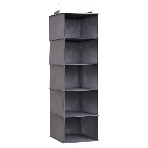 Lifewit Organizador Armario Colgante con 5 Estantes y 2 Ganchos Fuertes, Estantes de Almacenamiento para Armario, Organizador Plegable, Almacenamiento de Ropa, 102 cm (H), Gris