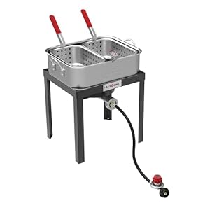 Gas One Double Fryer with 2 Baskets Propane Burners for Outdoor Cooking – Heavy Duty 18Qt Aluminum Pot Outdoor Deep Fryer with Cast Iron Burner – Propane Deep Fryer with Thermometer Gas One Double Fryer with 2 Baskets Propane Burners for Outdoor Cooking–Heavy Duty 18Qt Aluminum Pot Outdoor Deep Fryer with Cast Iron Burner–Propane Deep Fryer with Thermometer