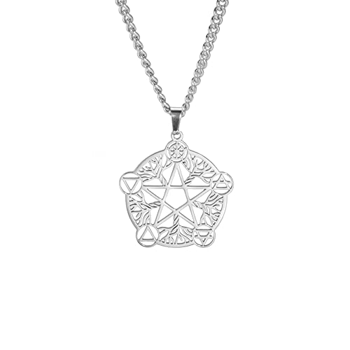 VASSAGO Arbre de Vie Pentagramme Collier Arbre de Vie Pendentif Collier Réglable en Acier Inoxydable Pentagramme Celtique Pentacle Païen Wiccan Collier...