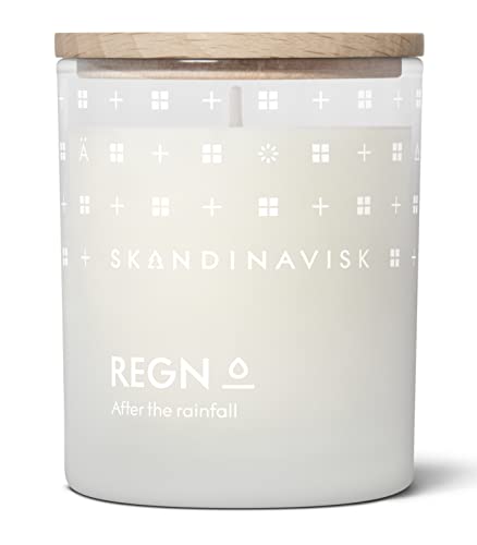 Skandinavisk REGN - Vela perfumada "Rain", notas de fragancia: hierba húmeda y peonía nebulizada, tierra húmeda y adoquines resbaladizos, 65 g Cover