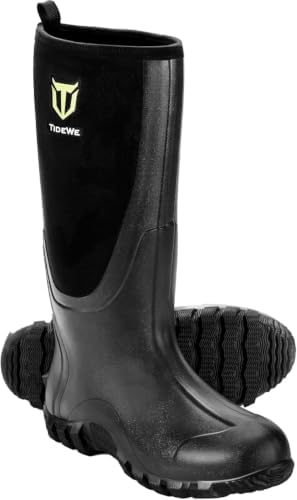 TIDEWE Rubber Boots for Men Multi-Season, Waterproof Muck Rain Boots with Steel Shank, 6mm Neoprene Durable Rubber Neoprene Outdoor Hunting Boots Realtree Edge Camo Size 9 (Black)