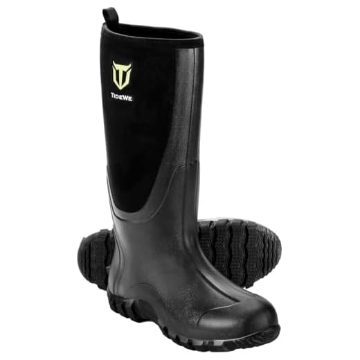 TideWe Rubber Boots for Men Multi-Season, Waterproof Rain Boots with Steel Shank, 6mm Neoprene Durable Rubber Outdoor Hunting Boots Realtree Edge Camo Size 11 (Black)