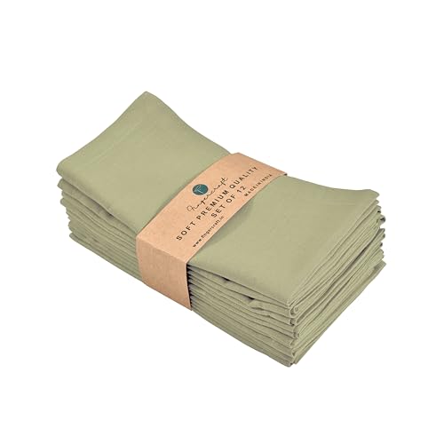 Image of FINGERCRAFT Table Napkins 18x18 Inches Set of 12 Cotton Linen Blend Fabric Dinner Cloth Napkins Washable and Reusable, Good Absorbency for Home, Parties, Hotels (Sage Green)
