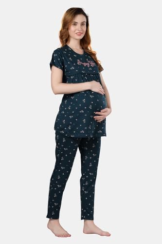 Image of Fabme Womens Cotton Pre and Post Pregnancy Maternity Top and Pyjama Set