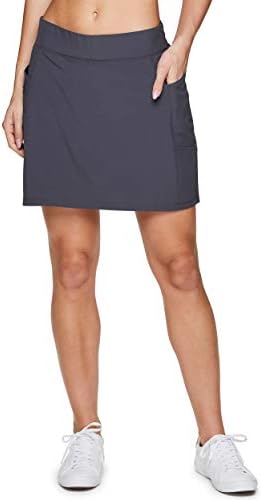 RBX Active Women's Fashion Stretch Woven Flat Front Athletic Golf/Tennis Skort with Attached Bike Shorts and Pockets S20 Charcoal M