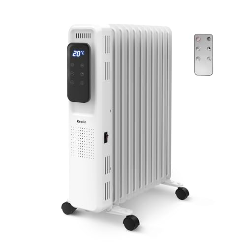 Keplin 2500W Oil Filled Radiator - Efficient & Portable Electric Heater with Remote Control, Touch Control Display, Timer & 3 Heat Settings, Overheat & Tip-over Protection For Home & Office (White)