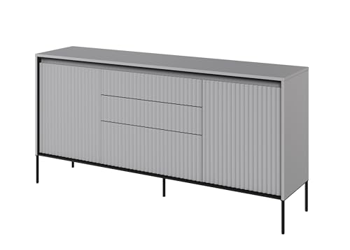 COMPLEO24 Schubkastenkommode mit Lamellen, Kommode mit DREI Schubladen Flore, Modern Design, Kommode auf hohen Beinen, zweitürig, Ideal für Wohnzimmer, Schlafzimmer (Grau) COMPLEO24 Schubkastenkommode mit Lamellen, Kommode mit DREI Schubladen Flore, Modern Design, Kommode auf hohen Beinen, zweitürig, Ideal für Wohnzimmer, Schlafzimmer (Grau)