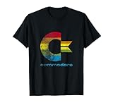 COMMODORE – C64 – Lettera maiuscola Rainbow – Strisce colorate Stone Washed Grunge Effect T-Shirt Versione 2