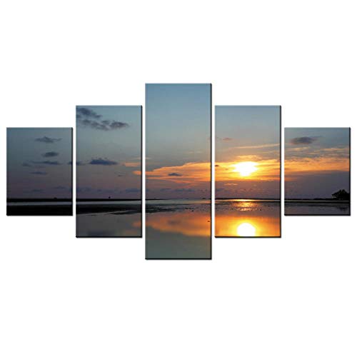 Cuadros de lienzo sunrise lake landscape de 5 paneles modulares para decoración de salón 3