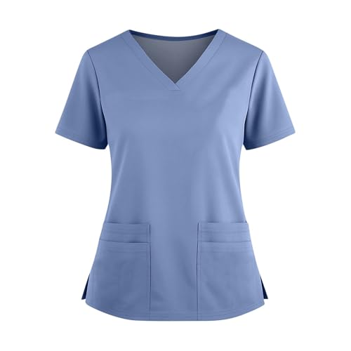 Womens Scrub Top Scrubs Tops For Women Solid Breathable Short Sleeve Scrub Comfortable Medical Uniform Beauty Care Workwear Blues