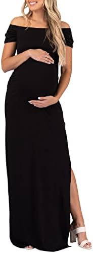 Mother Bee Maternity Short Sleeve Ruched Side Bodycon Dress with Side Slit Black