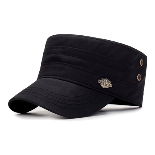 Consejos para Comprar Gorras de Moda los mejores 10. 50 YouBoLin Nueva Moda clásica Unisex Metal Logo algodón Ajustable Gorra Militar Plana Sombrero Correa Ajustable Correa elástica (Black)