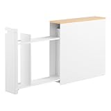 Yamazaki Home Tower Pull-Out Bathroom Storage Cabinet – Slim Bathroom Organizer with Wood Top - Steel + Wood - Holds Up to 12 Rolls of Toilet Paper and A Toilet Brush