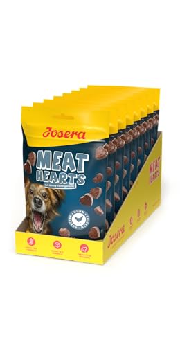 JOSERA Meat Hearts Chicken (8 x 70 g) | Super Premium Trainingssnack mit Huhn | 70% Fleischanteil - super schmackhaft | Getreide- und zuckerfrei | kalorienarme Rezeptur | Snack in Herzform | 8er Pack