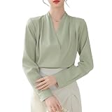 [Leadamon-oee] シャツ ブラウス レディース 長袖 ワイシャツ vネック トップス シフォンブラウス スーツ インナー 無地 大きいサイズ おしゃれ フォーマル オフィス 事務服 通勤 OL 春 秋