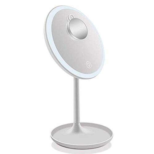 LHSUNTA Espejo de maquillaje LED con 3 ajustes de luz y 5X Espejo de aumento regulable Espejo cosmético de mostrador USB