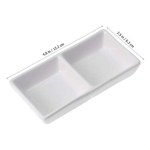 Hemoton Ceramic Appetizer Serving Tray Divided Serving Platter Chips Dip Sauce Dishes 2 Compartment Snacks Dishes Tray 5 Inch For Salt Vinegar Sugar Spices White #TOP1