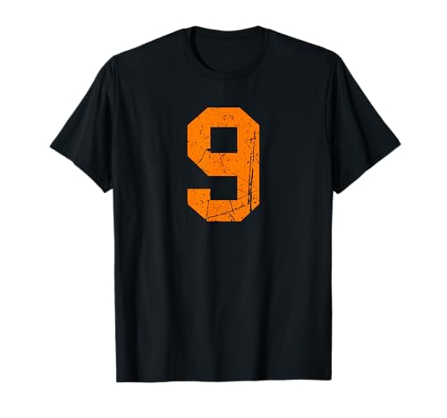 Number 9 Orange Vintage Varsity Number T-Shirt