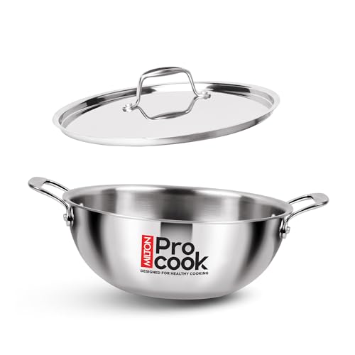 Image of MILTON Pro Cook Triply Mini Stainless Steel Kadhai with Lid - 16 cm, 1 L | 3-Layer Thick Base, Even Heat, Less Oil Healthy Cooking,Induction & Gas Friendly Kadhai for Cooking & Deep Frying,3Y Warranty