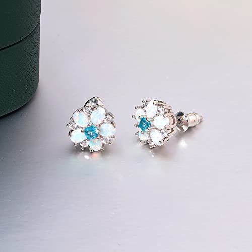 Cinily Flower Earrings,Blue Opal Stud Earrings Sterling Silver Plated Ladies Flower Stud Earrings Cute Unique Earrings For Girls #TOP4