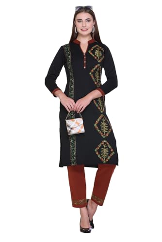 Image of Rosary Women's Woolen Winter Embroidered Kurta with Palazzo Pant | Warm Ethnic Suit Set - 2 Piece Outfit