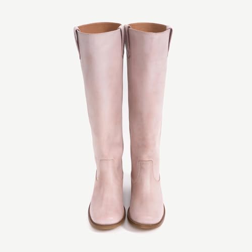 Leather Knee High Boots for Women Round Toe Riding Campus Boots Wide Calf Chunky Block Heel Tall Long Shoes Fashion Casual3