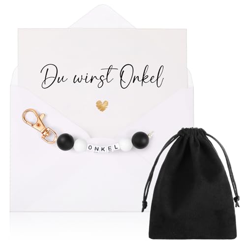 Hestya Du Wirst Onkel Geschenk Set Schlüsselanhänger Schwangerschaft Verkünden Karte mit Umschlag Schmuckbeutel Schwangerschaftsverkündung Geschenk für Bruder Bester Freund