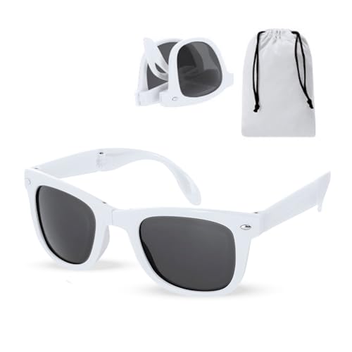 INTERCABO Lunettes de soleil pliables UV400 unisexes - Monture pliable ultra légère avec étui assorti - Protection solaire totale, blanc