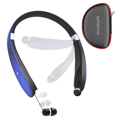 AMORNO Wireless Neckband Headphones with Retractable Earbuds