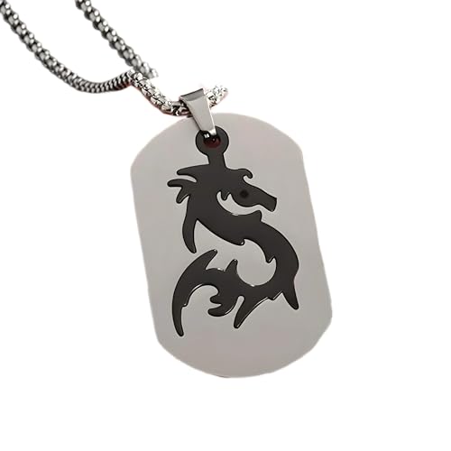 Exquisite Hollow Stainless Steel Dragon Pendant for Men Casual Sports Accessories Father's Day Dog Tag Pendant Necklace-A35