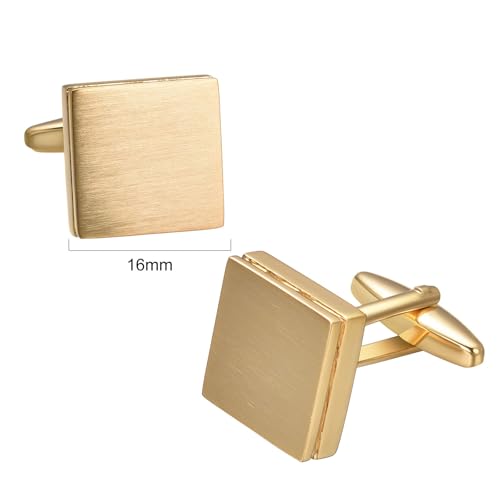 Mancuernillas cuadradas doradas cepilladas para hombre miniatura 2