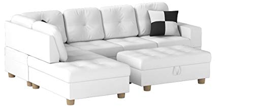 Beverly Fine Furniture Left Facing Russes Sectional Sofa Set With Ottoman, White