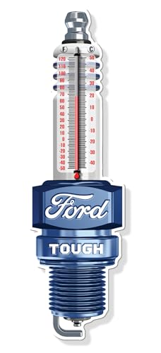 Desperate Enterprises Ford Tough Thermometer 24 Gauge Steel Embossed Sign - Nostalgic Vintage Metal Signs for Garage or Man Cave - Made in The USA